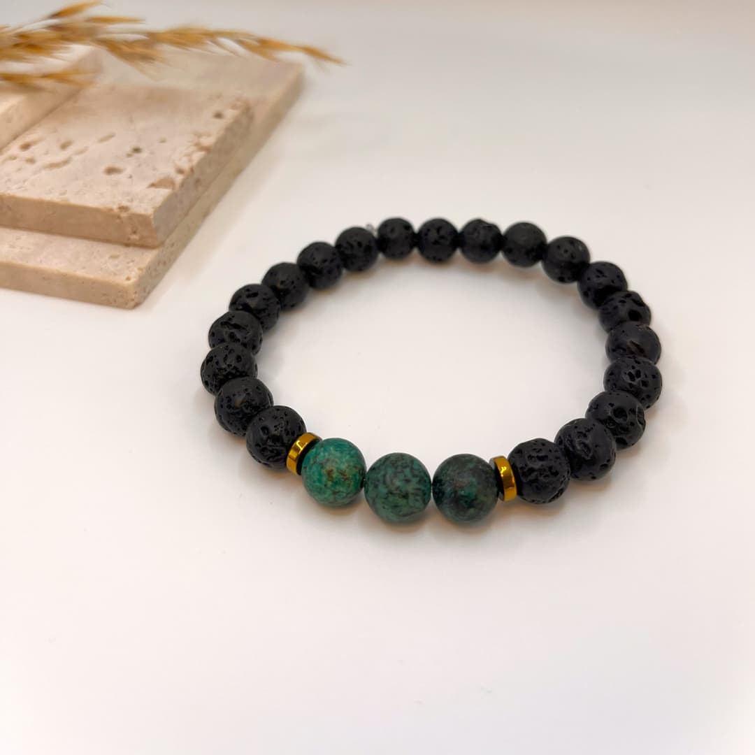 African Turquoise and Lava Stone Blend Bracelet